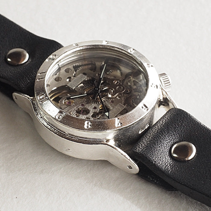 Watanabe Kobo Handmade Wristwatch Manual Winding Type Back Skeleton Men's Silver [NW-SHW027] 