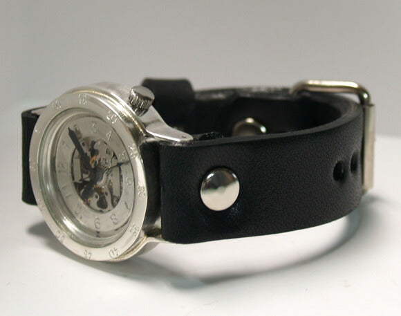 渡辺工房 手作り腕時計 手巻き式 裏スケルトン “BEEFY-SHW”メンズ シルバー[NW-SHW037]