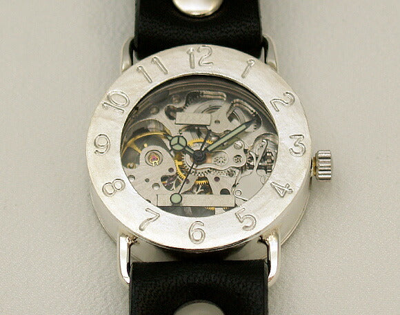 Watanabe Kobo Handmade Wristwatch Manual Winding Type Back Skeleton Jumbo Silver [NW-SHW042] 