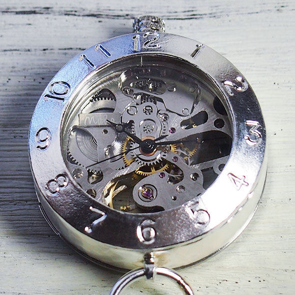 渡辺工房 手作り懐中時計 手巻き裏スケルトン ジャンボシルバー [NW-SHW045]