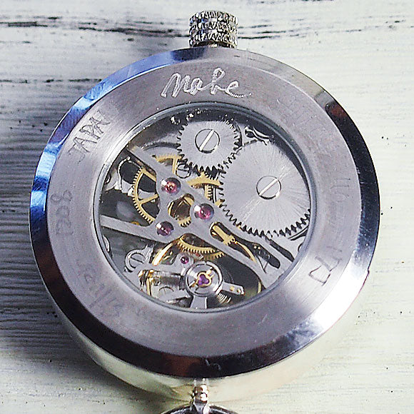 渡辺工房 手作り懐中時計 手巻き裏スケルトン ジャンボシルバー [NW-SHW045]