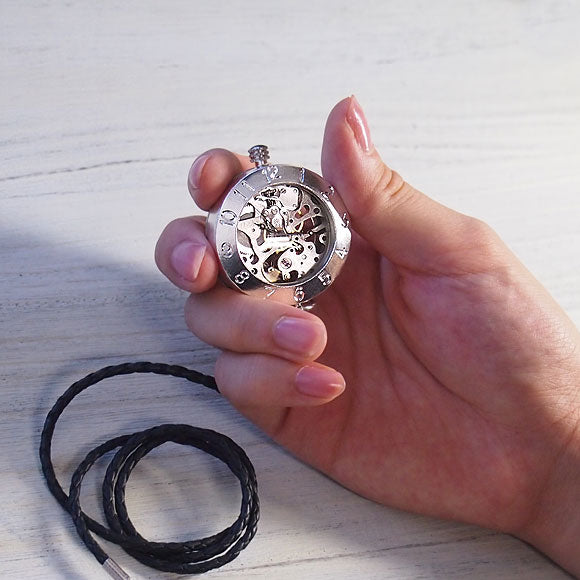 渡辺工房 手作り懐中時計 手巻き裏スケルトン ジャンボシルバー [NW-SHW045]