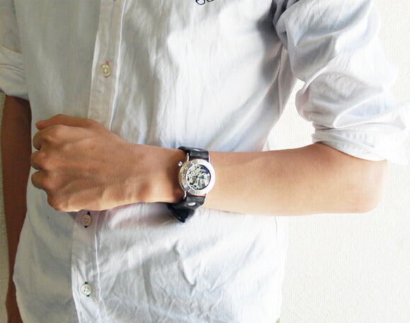 Watanabe Kobo Handmade Wristwatch Manual Winding Type Back Skeleton “Explorer” Jumbo Silver [NW-SHW058] 