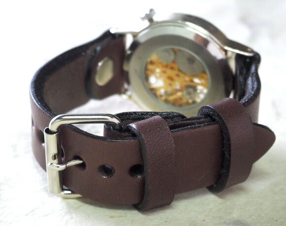 渡辺工房 手作り腕時計 手巻き式 裏スケルトン ジャンボシルバー ゴールドムーブメント [NW-SHW060]