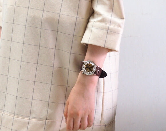 Watanabe Kobo Handmade Wristwatch Manual Winding Type Back Skeleton Jumbo Silver Gold Movement [NW-SHW060] 