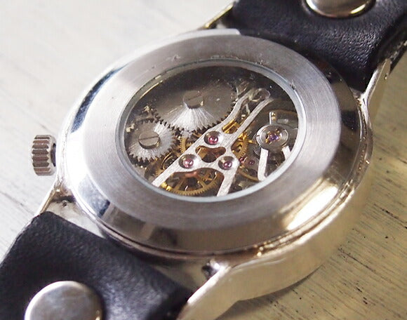 Watanabe Kobo Handmade Wristwatch Manual Winding Type Back Skeleton Jumbo Silver [NW-SHW078] 