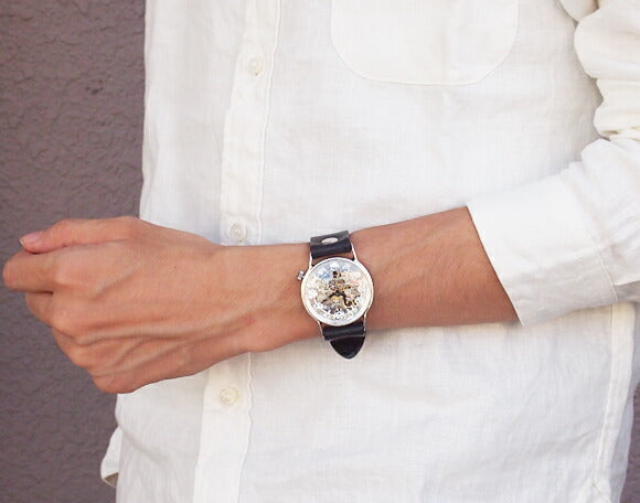 Watanabe Kobo Handmade Wristwatch Manual Winding Type Back Skeleton Jumbo Silver [NW-SHW078] 