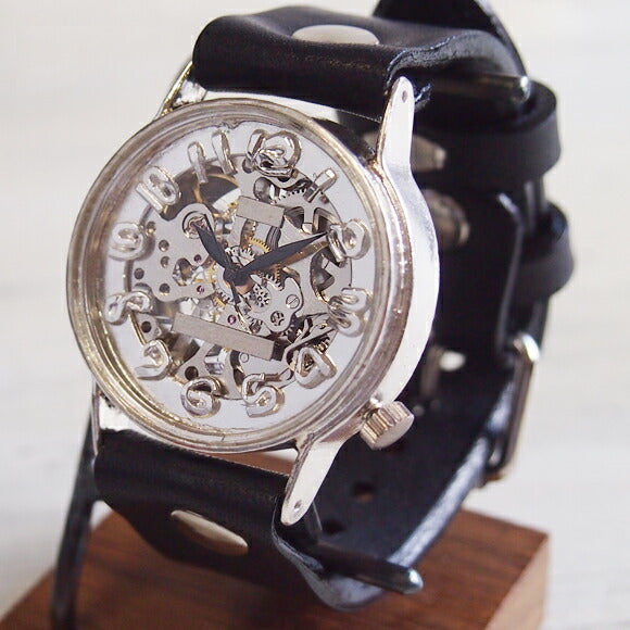 Watanabe Kobo Handmade Wristwatch Manual Winding Type Back Skeleton Jumbo Silver [NW-SHW078] 