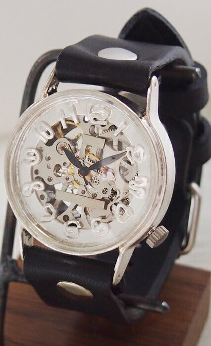 Watanabe Kobo Handmade Wristwatch Manual Winding Type Back Skeleton Jumbo Silver [NW-SHW078] 