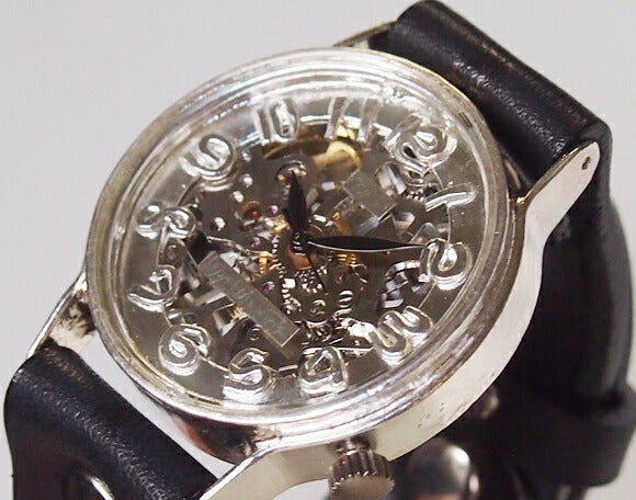 Watanabe Kobo Handmade Wristwatch Manual Winding Type Back Skeleton Jumbo Silver [NW-SHW078] 