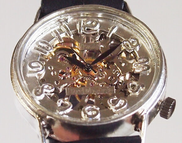 Watanabe Kobo Handmade Wristwatch Manual Winding Type Back Skeleton Jumbo Silver [NW-SHW078] 