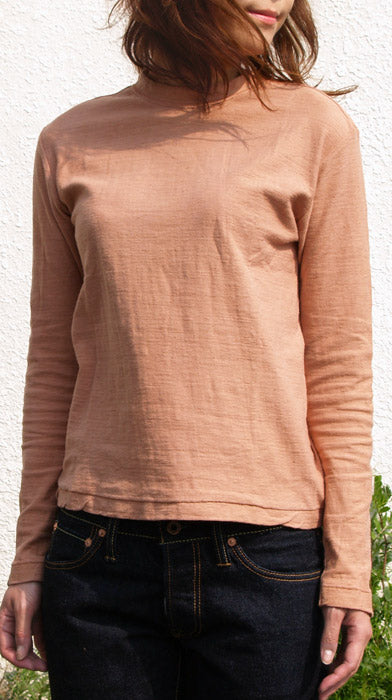 Hand Dyed Meya Hand Dyed Color Plain Loop Knitted Tenjiku Organic Cotton T-shirt Long Sleeve “Haizakurairo” Mens Womens [OL-HAI]