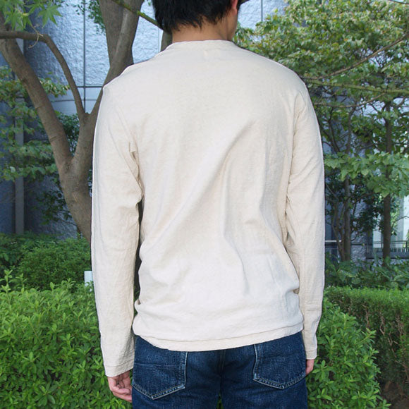 Hand-dyed Meya Loop-knit Tenjiku Organic Cotton T-shirt Long Sleeve No Dyed Beige Men's/Women's [OL-KIN]