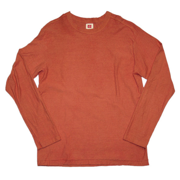 Hand-dyed Meya Hand-dyed color solid looped cotton sheeting organic cotton T-shirt long sleeve "red" (Niiro) men's and women's [OL-NII]