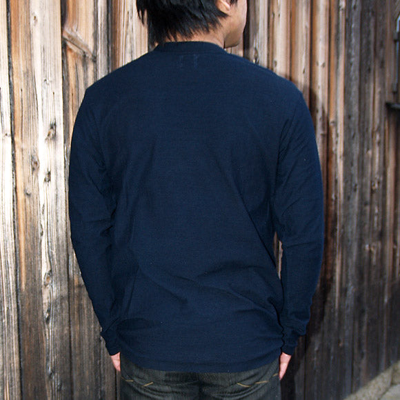 Hand Dyed Meya Hand Dyed Plain Loop-knit Tenjiku Organic Cotton T-shirt Long Sleeve "Iron Navy" (Tetsukoniro) Men's Women's [OL-TET]