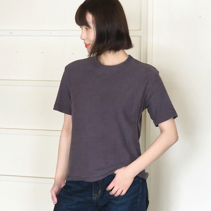 手染メ屋 手染め色無地 吊り編み オーガニックコットン Tシャツ 半袖 “藤鼠色（ふじねずいろ）レディース [OT-FUJ-LADIES]