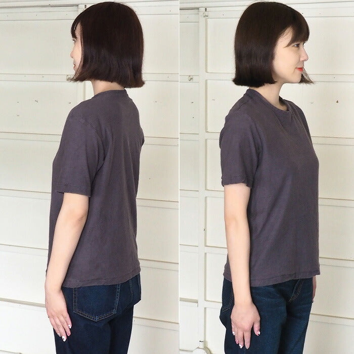 手染メ屋 手染め色無地 吊り編み オーガニックコットン Tシャツ 半袖 “藤鼠色（ふじねずいろ）レディース [OT-FUJ-LADIES]