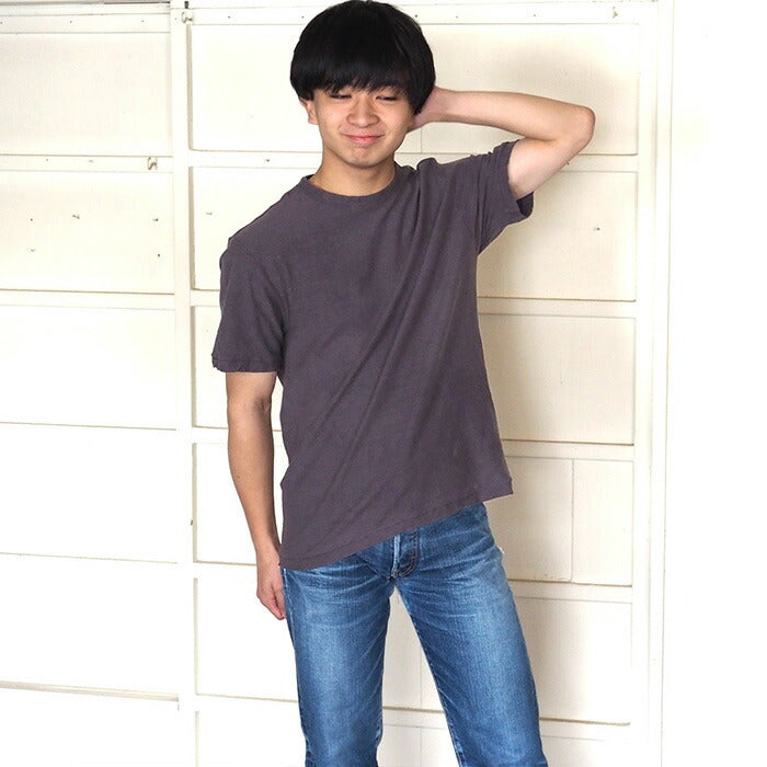 [Nekoposu Free Shipping] Hand Dyed Meya Hand Dyed Plain Loop Knitted Tenjiku Organic Cotton T-shirt Short Sleeve “Fuji Nezuiro” Men's [OT-FUJ] 
