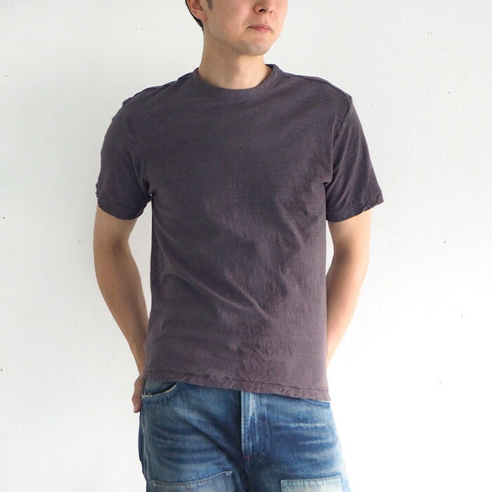 Hand-dyed plain color, hanging knit jersey, organic cotton, short sleeve T-shirt, "Fujinezuiro" (Fujinezuiro) for men [OT-FUJ]