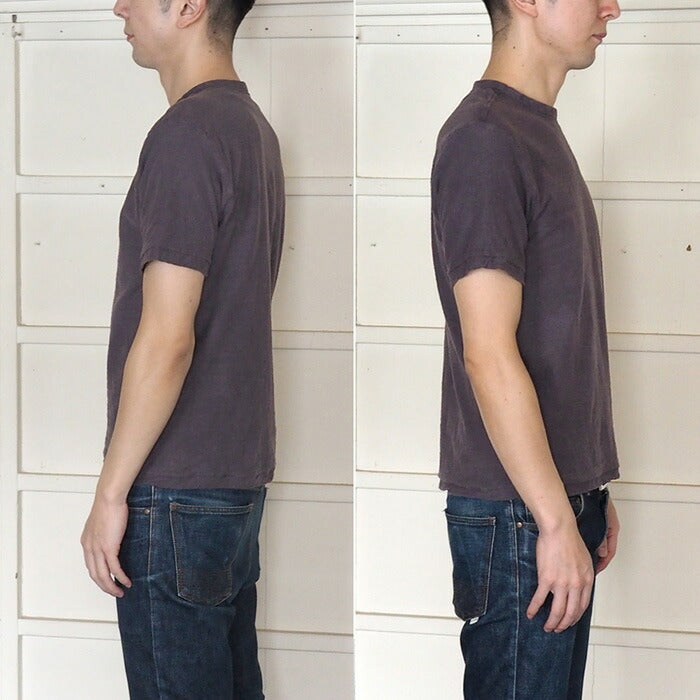 Hand-dyed plain color, hanging knit jersey, organic cotton, short sleeve T-shirt, "Fujinezuiro" (Fujinezuiro) for men [OT-FUJ]