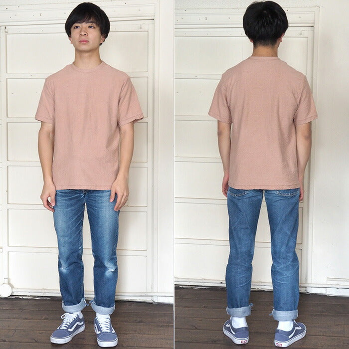 Hand-dyed plain color, hanging knit jersey, organic cotton, short sleeve T-shirt, "Haizakurairo" for men [OT-HAI]