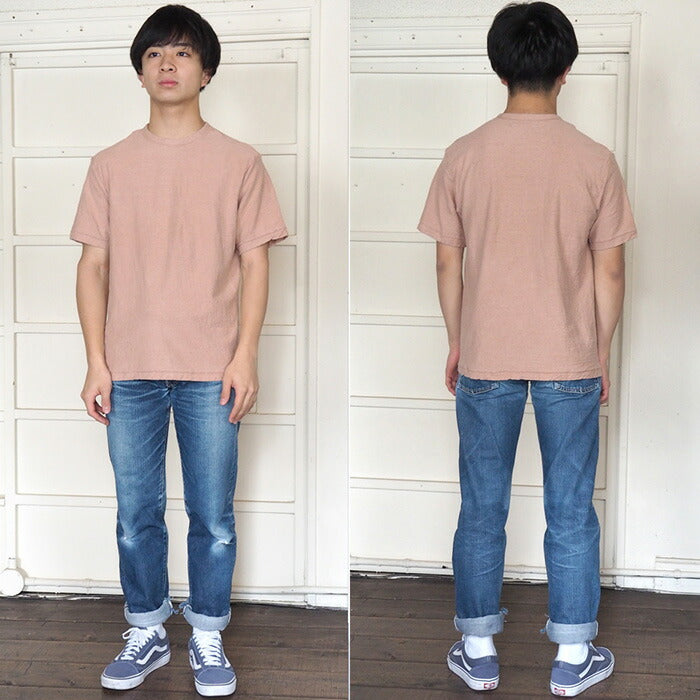 [Nekoposu free shipping] Hand-dyed color plain looped cotton sheeting organic cotton T-shirt short sleeve “Haizakurairo” Men's [OT-HAI] 