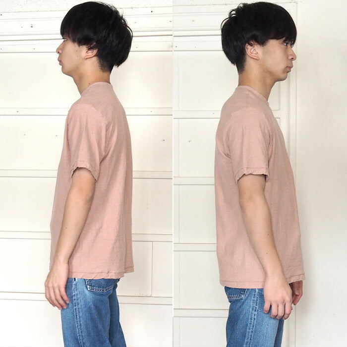 Hand-dyed plain color, hanging knit jersey, organic cotton, short sleeve T-shirt, "Haizakurairo" for men [OT-HAI]