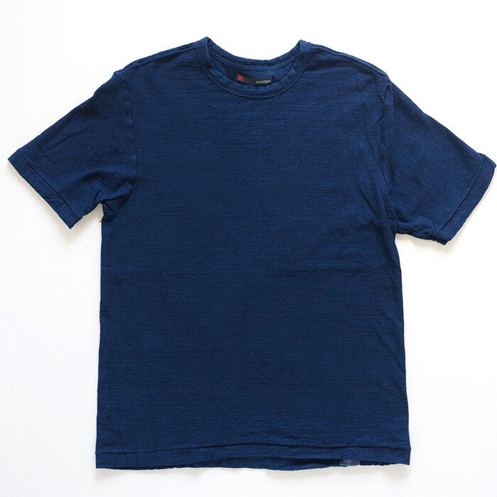 Hand-dyed plain color, hanging knit, organic cotton, short sleeve T-shirt, "Indigo" for women [OT-HAN-LADIES]