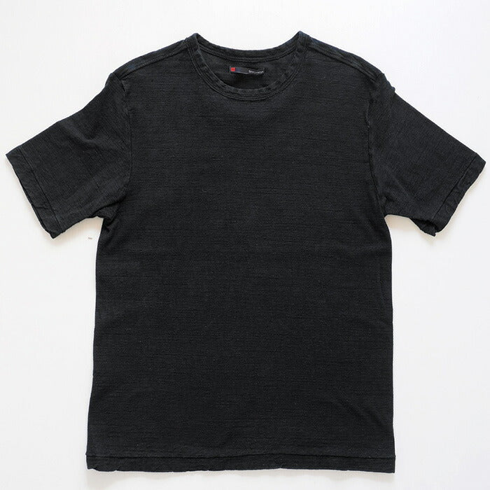 Hand-dyed plain color, loop-knitted, organic cotton, short-sleeved T-shirt, "Constitution Black" for women [OT-KENBOU-LADIES]