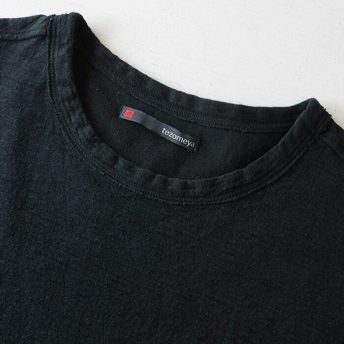 Hand-dyed plain color, loop-knitted, organic cotton, short-sleeved T-shirt, "Constitution Black" for women [OT-KENBOU-LADIES]