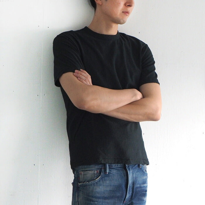 Hand-dyed plain color, hanging knit jersey, organic cotton, short sleeve T-shirt, "Constitution Black" for men [OT-KENBOU]