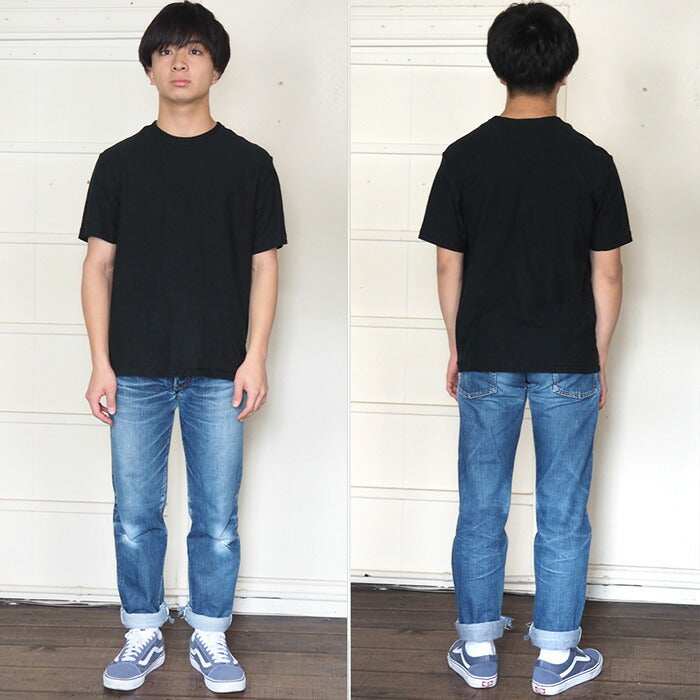 Hand-dyed plain color, hanging knit jersey, organic cotton, short sleeve T-shirt, "Constitution Black" for men [OT-KENBOU]