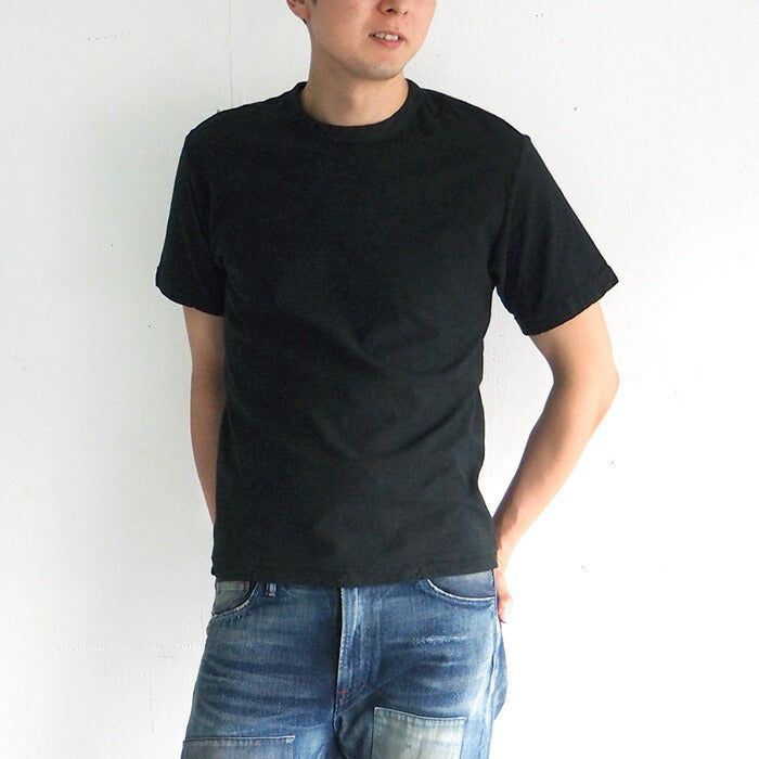 Hand-dyed plain color, hanging knit jersey, organic cotton, short sleeve T-shirt, "Constitution Black" for men [OT-KENBOU]