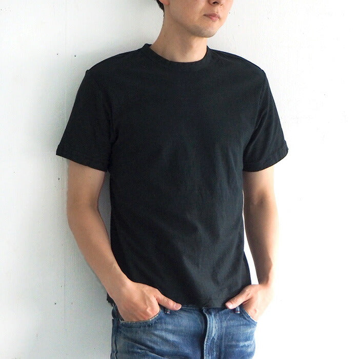 Hand-dyed plain color, hanging knit jersey, organic cotton, short sleeve T-shirt, "Constitution Black" for men [OT-KENBOU]