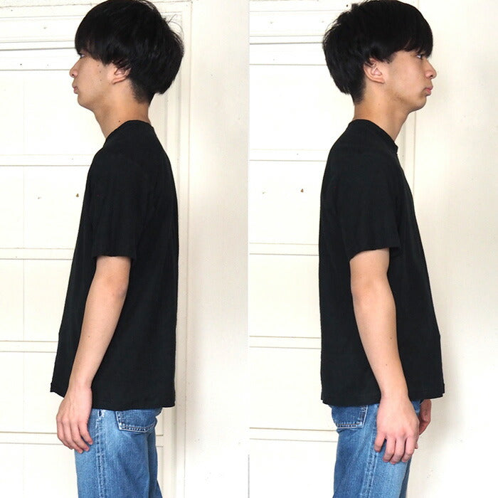 Hand-dyed plain color, hanging knit jersey, organic cotton, short sleeve T-shirt, "Constitution Black" for men [OT-KENBOU]