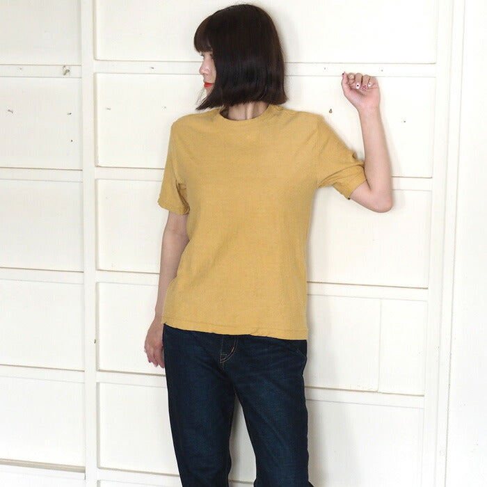 手染メ屋 手染め色無地 吊り編み オーガニックコットン Tシャツ 半袖 “黄蘗色（きはだいろ）” レディース [OT-KIH-LADIES]