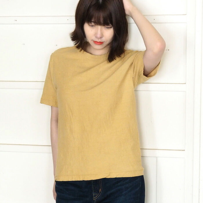 手染メ屋 手染め色無地 吊り編み オーガニックコットン Tシャツ 半袖 “黄蘗色（きはだいろ）” レディース [OT-KIH-LADIES]