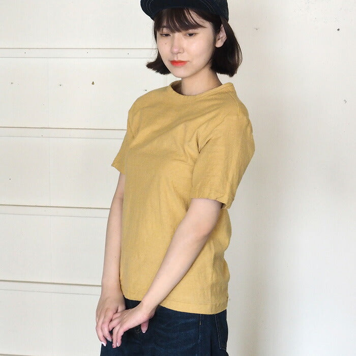 手染メ屋 手染め色無地 吊り編み オーガニックコットン Tシャツ 半袖 “黄蘗色（きはだいろ）” レディース [OT-KIH-LADIES]