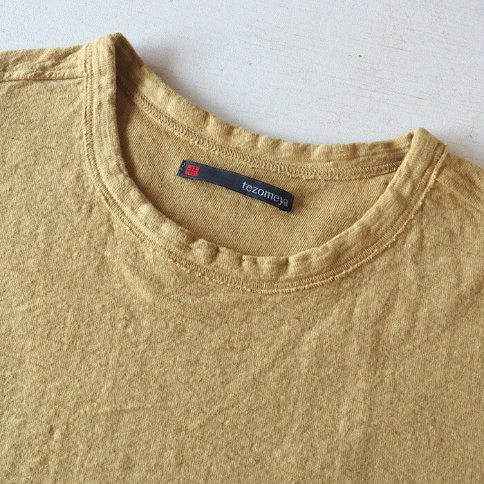 Hand-dyed plain color, hanging knit jersey, organic cotton, short sleeve T-shirt, "Yellow" (kihadairo), men's [OT-KIH]