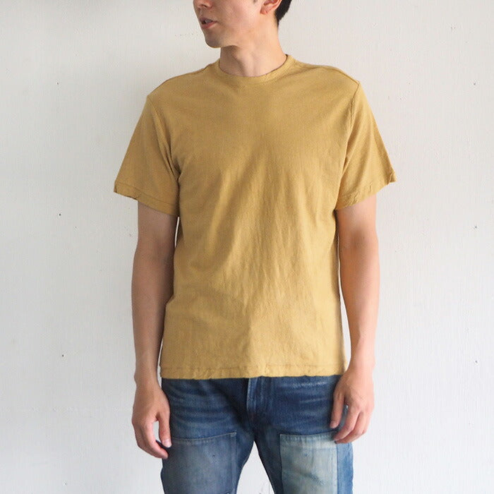 Hand-dyed plain color, hanging knit jersey, organic cotton, short sleeve T-shirt, "Yellow" (kihadairo), men's [OT-KIH]