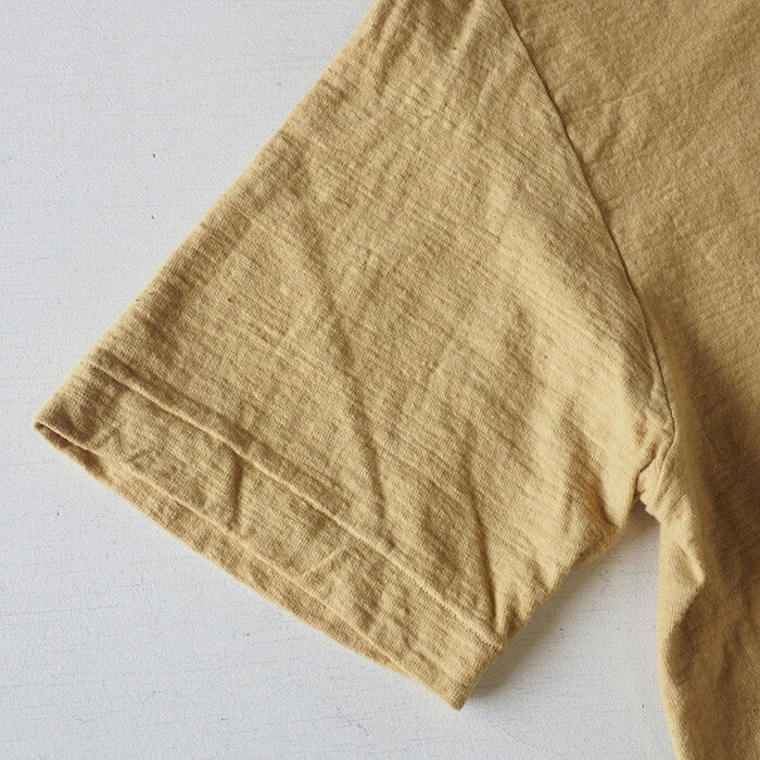 Hand-dyed plain color, hanging knit jersey, organic cotton, short sleeve T-shirt, "Yellow" (kihadairo), men's [OT-KIH]