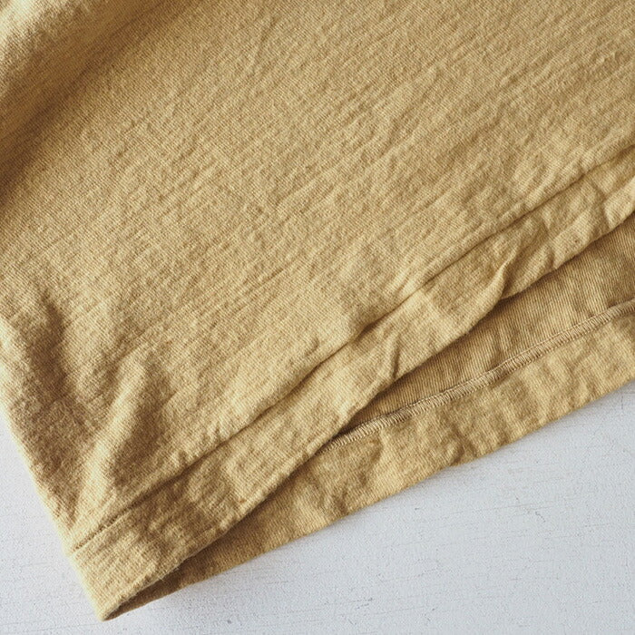 Hand-dyed plain color, hanging knit jersey, organic cotton, short sleeve T-shirt, "Yellow" (kihadairo), men's [OT-KIH]
