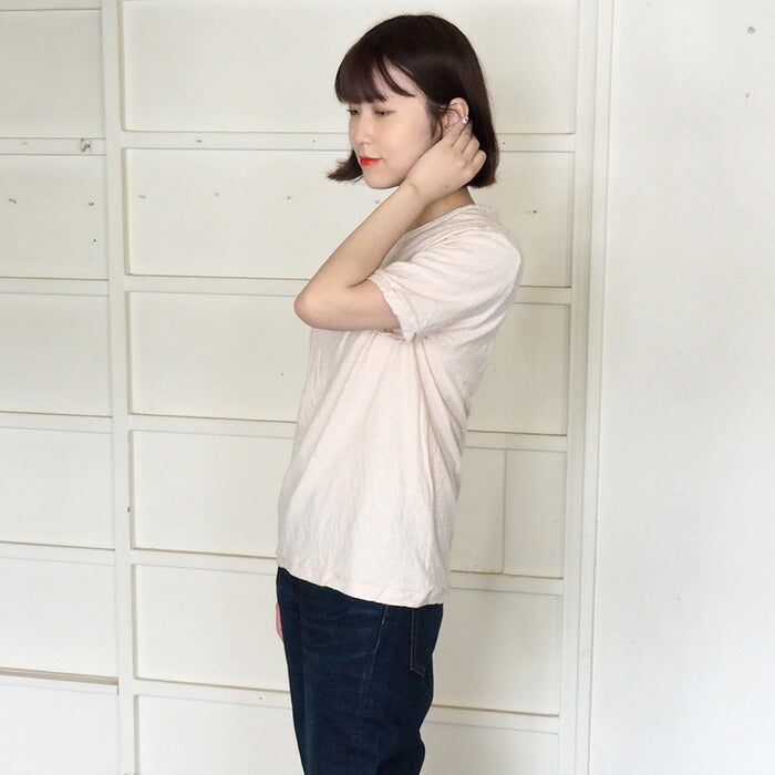 Hand-dyed Meya Hanging knit jersey Organic cotton T-shirt Short sleeve Undyed Natural color Women's [OT-KIN-LADIES] 