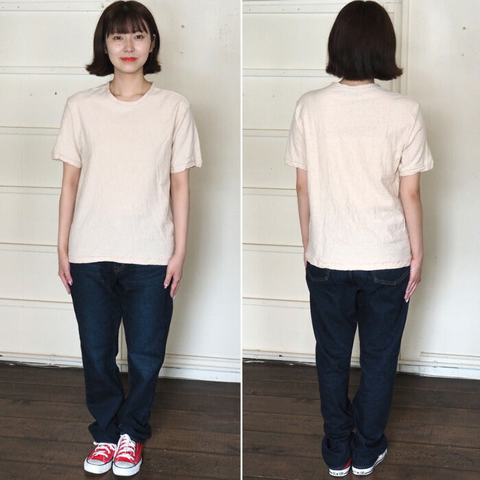 Hand-dyed Meya Hanging knit jersey Organic cotton T-shirt Short sleeve Undyed Natural color Women's [OT-KIN-LADIES] 