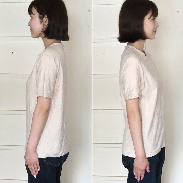 Hand-dyed Meya Hanging knit jersey Organic cotton T-shirt Short sleeve Undyed Natural color Women's [OT-KIN-LADIES] 