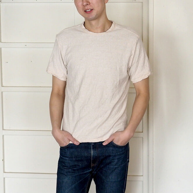 Hand-dyed Meya Hanging knit jersey Organic cotton T-shirt Short sleeve Undyed Natural color Men's and women's [OT-KIN]