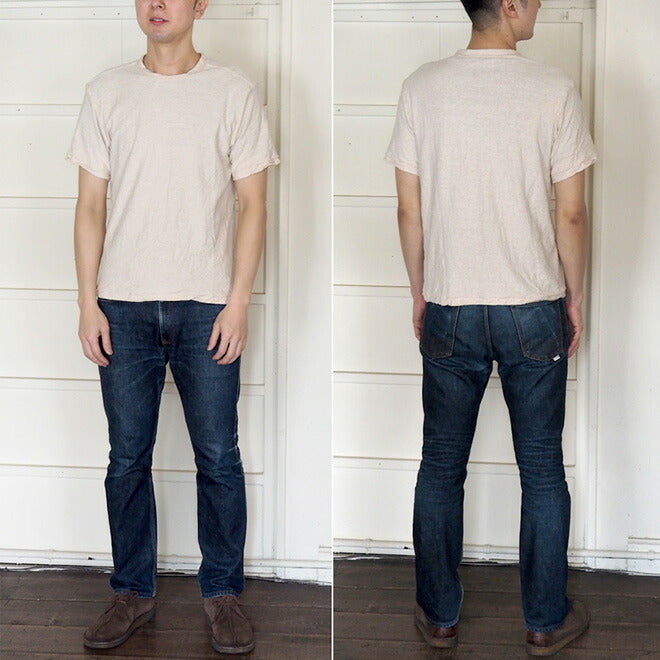 Hand-dyed Meya Hanging knit jersey Organic cotton T-shirt Short sleeve Undyed Natural color Men's and women's [OT-KIN]