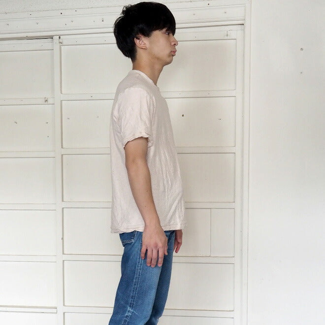 Hand-dyed Meya Hanging knit jersey Organic cotton T-shirt Short sleeve Undyed Natural color Men's and women's [OT-KIN]