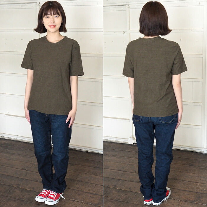 Hand-dyed plain color, loop-knit, organic cotton, short-sleeved T-shirt, "Mir-iro" for women [OT-MIR-LADIES] 