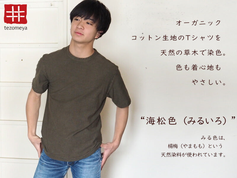 Hand-dyed plain color, hanging knit jersey, organic cotton, short sleeve T-shirt, "Mirui" for men [OT-MIR]